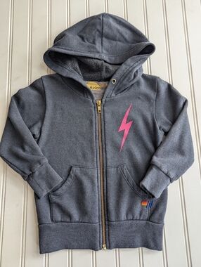 Aviator Nation Kids Dark Blue Hoodie with Pink Lightning Bolt